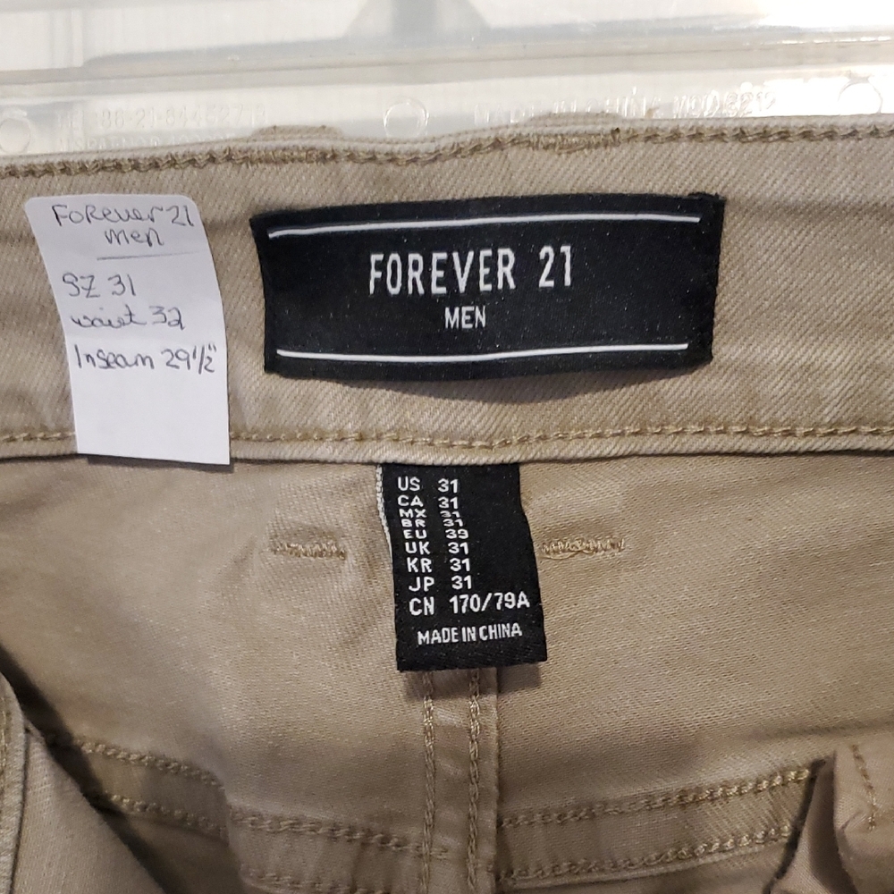 Forever 21 Men's Tan Skinny Jeans with ribbed texture and distressed details. - Picture 2 of 5